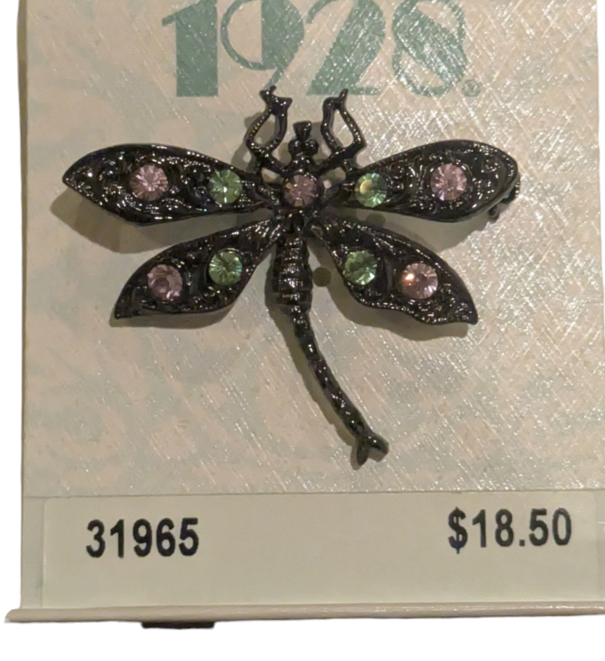 1928 Dragonfly Brooch And Earring Set Green Pink Crystals 2