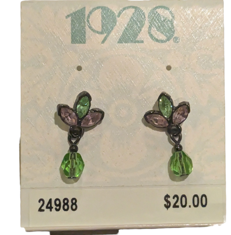 1928 Dragonfly Brooch And Earring Set Green Pink Crystals 3