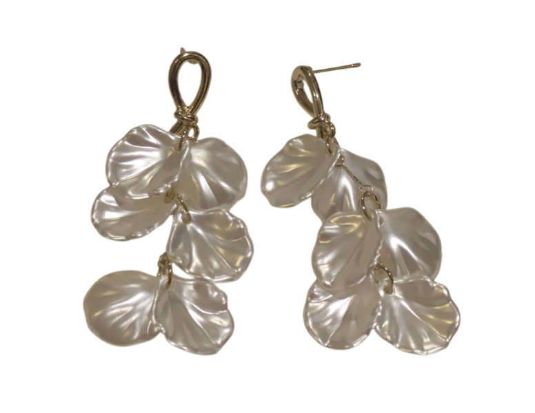 Petal Detail Drop Earrings White Acrylic Gold Tone 2