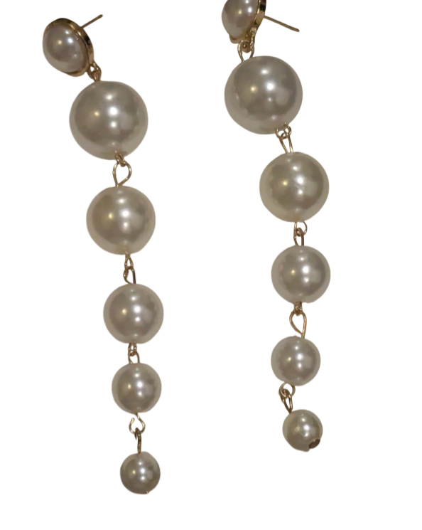 Long Graduated Faux Pearl Drop Earrings Gold Tone 2