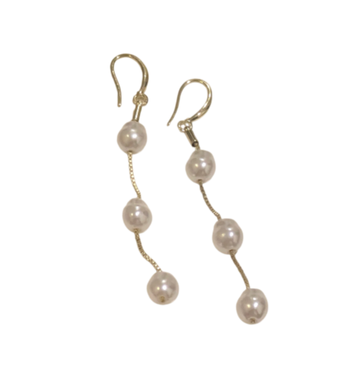 Faux Freshwater Pearl Triple Drop Earrings Gold tone Leverback 2