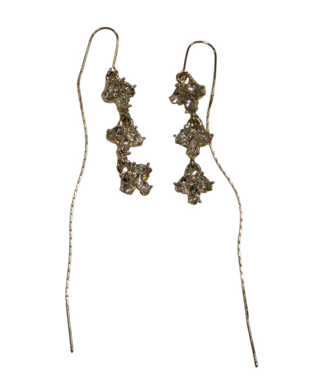 Gold Tone Crystal Cluster Linear Drop Earrings 2