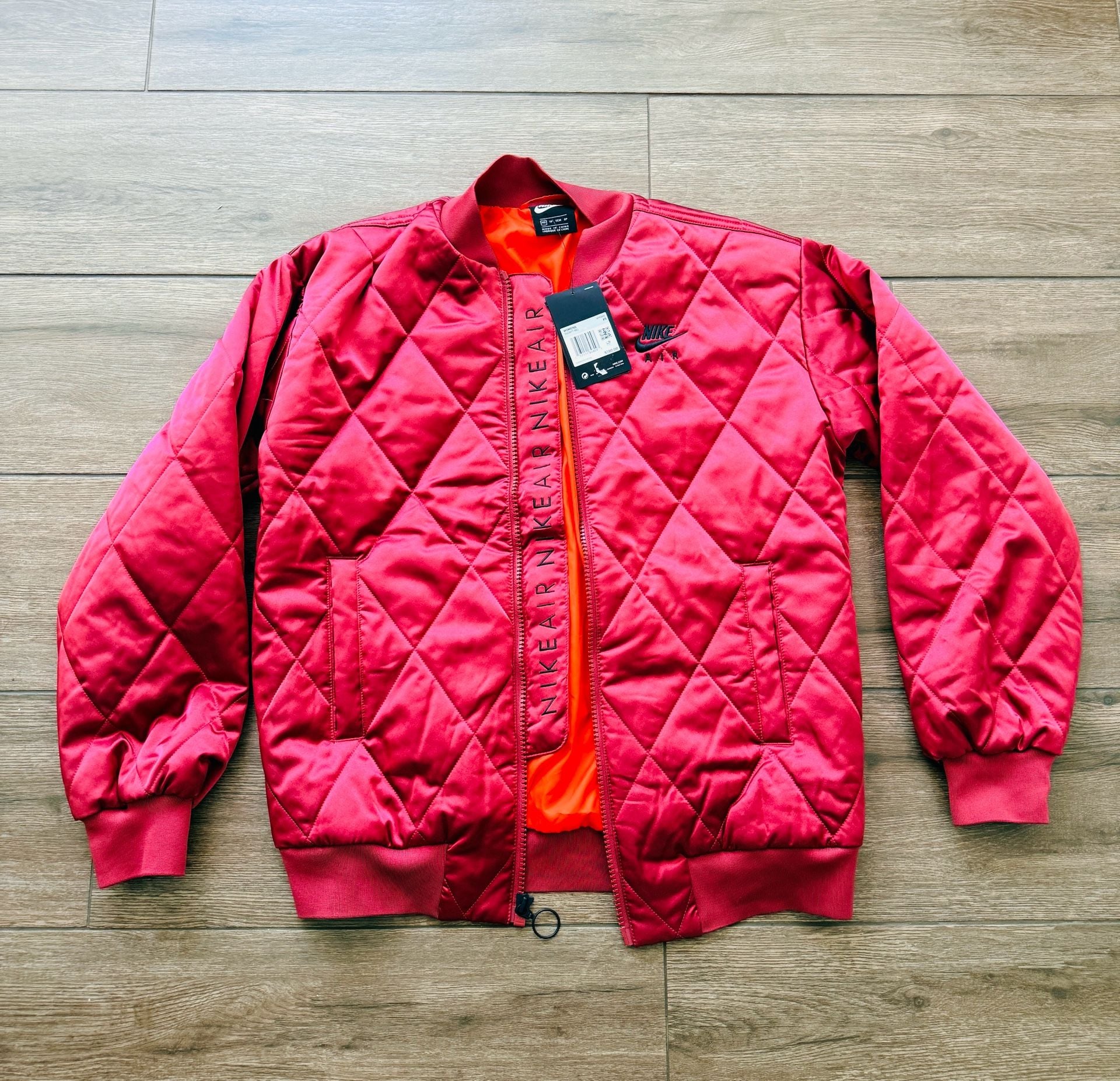 Nike Air Satin Quilted Bomber Jacket Sz XS Cedar Red BV2877-661 Brand New $160 7