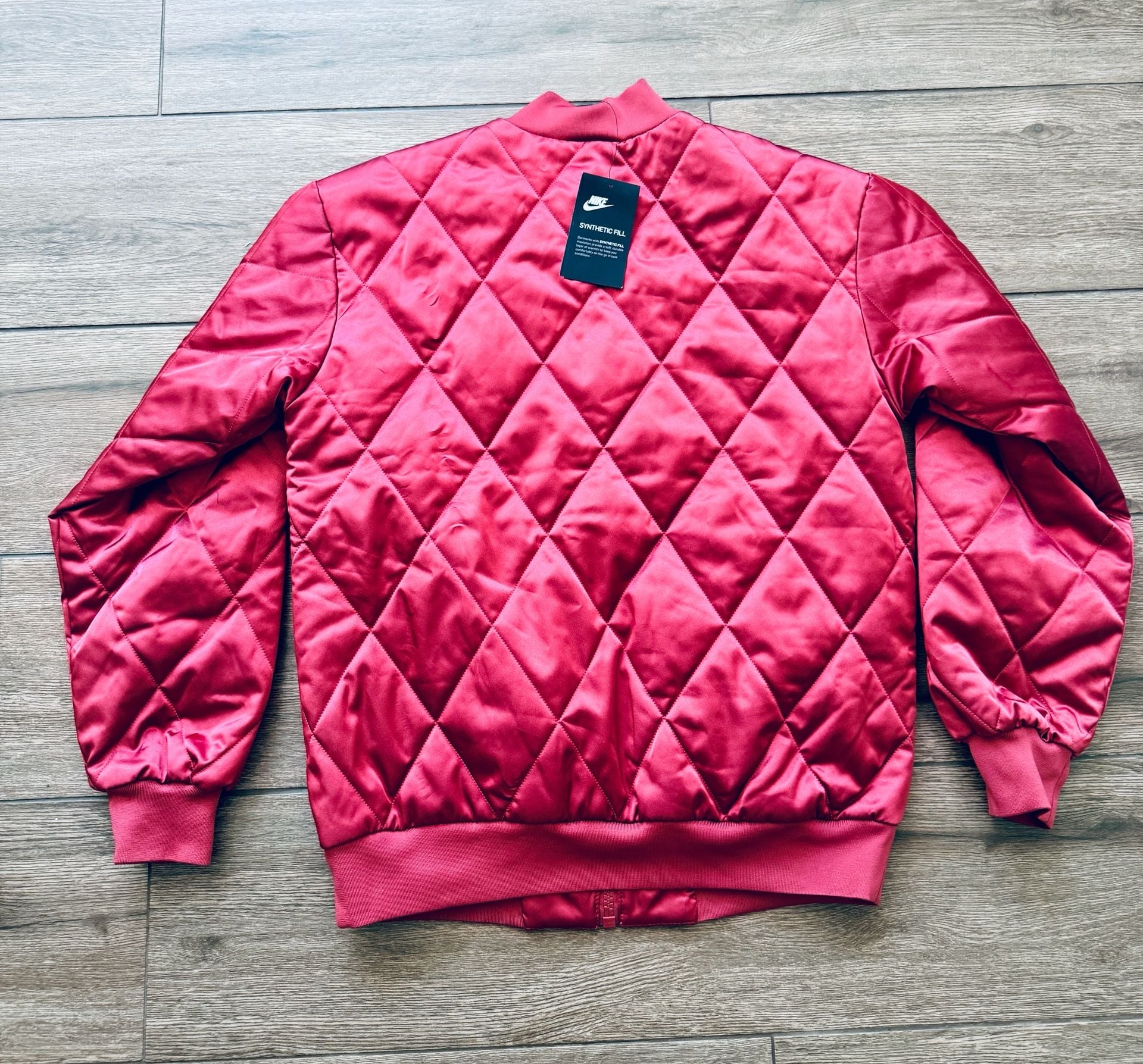 Nike Air Satin Quilted Bomber Jacket Sz XS Cedar Red BV2877-661 Brand New $160 8