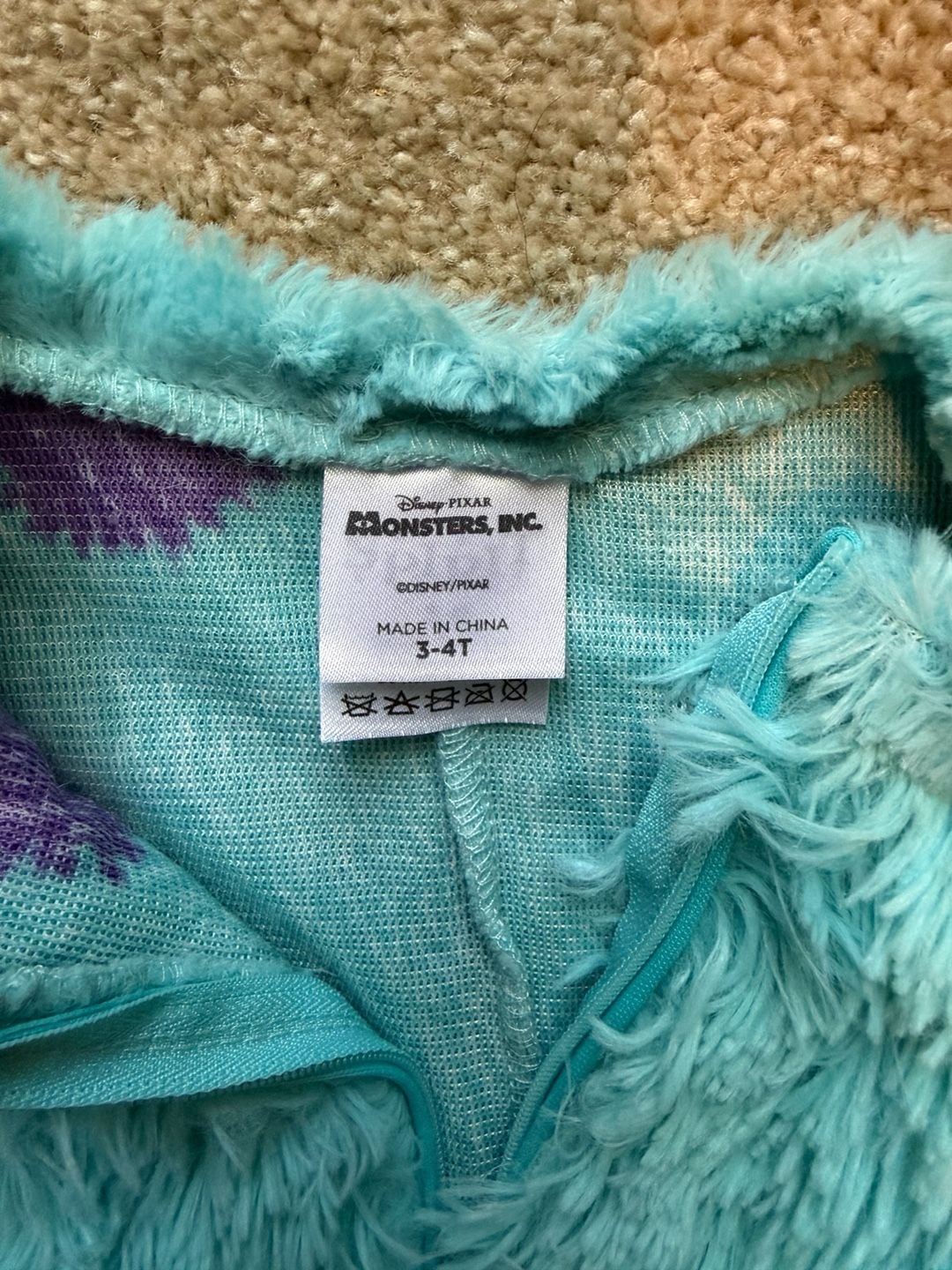 Disney Monsters, Inc. Sulley Costume Size 3-4T Jumpsuit Faux Fur 4