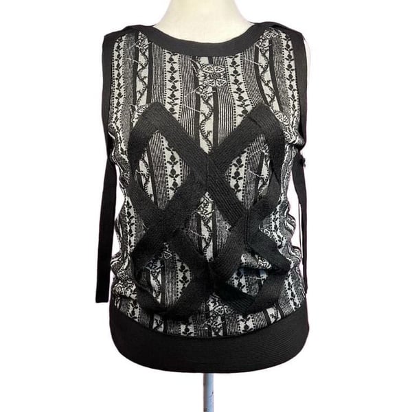 Custo Barcelona Size 4/Large EU 42 NWT Black White Cross Knit Sweater Top