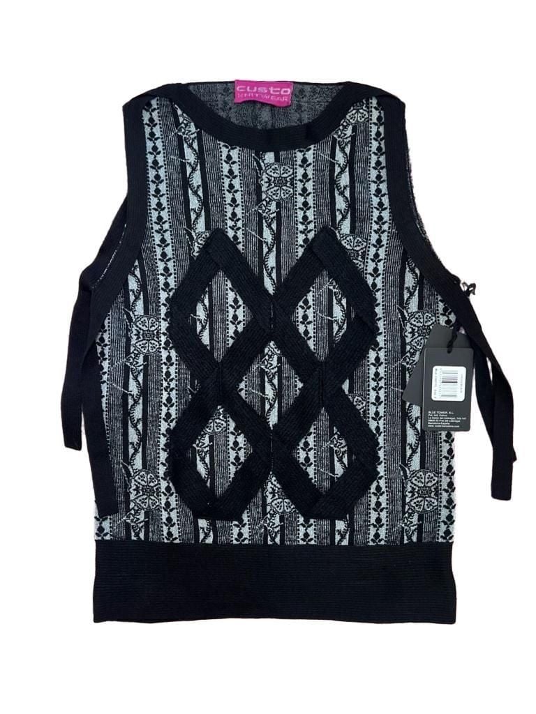 Custo Barcelona Size 4/Large EU 42 NWT Black White Cross Knit Sweater Top 8