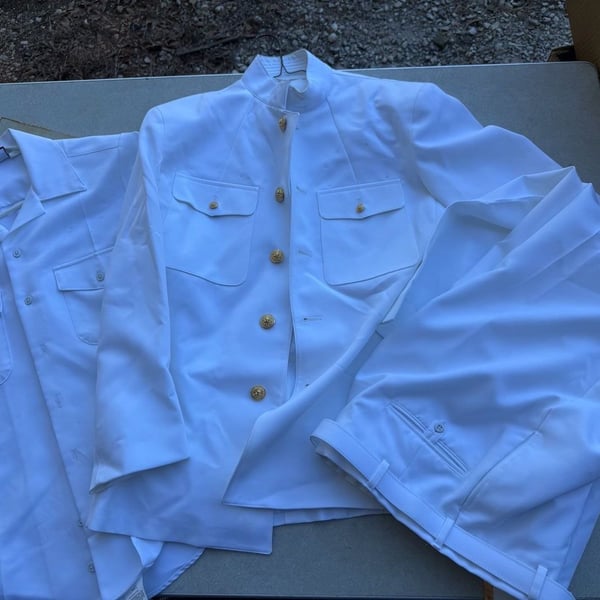 US Navy Uniform Size 46R White Dress Shirt Pants Flying Cross NEX