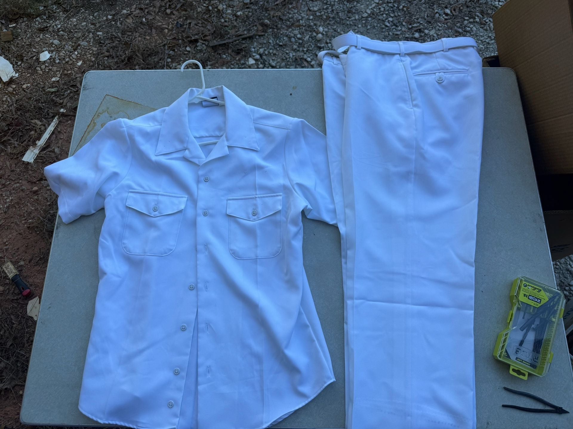 US Navy Uniform Size 46R White Dress Shirt Pants Flying Cross NEX 4