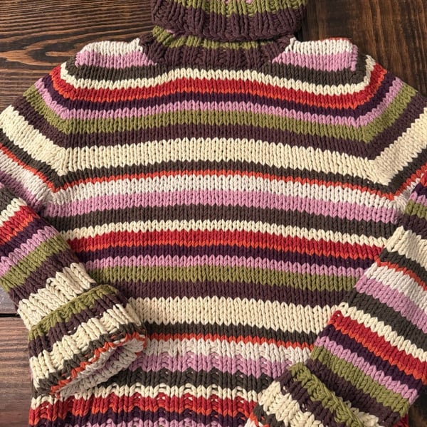 The Limited Handknit Turtleneck Sweater Size M Striped Chunky Knit