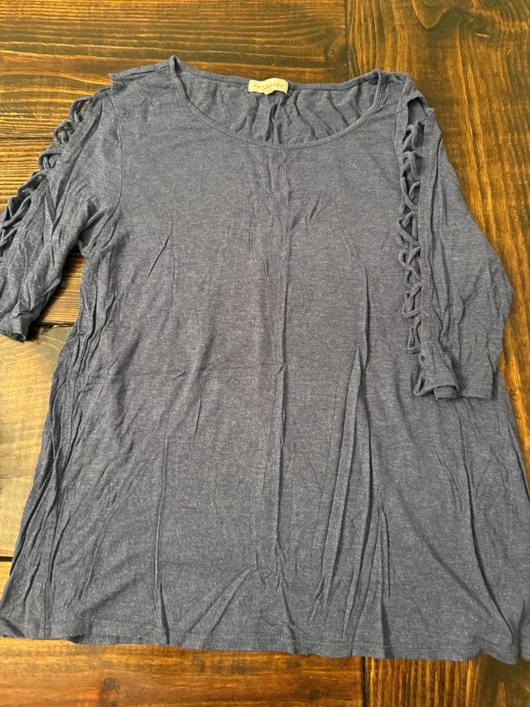 Retrology Cutout Sleeve Tunic Size L Blue Heather Knit Blouse Top 2