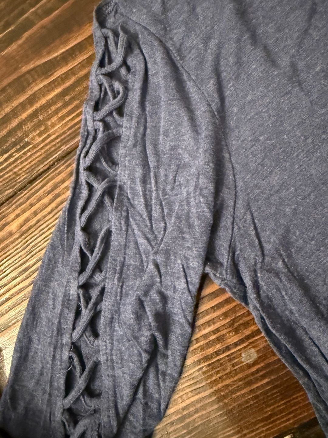 Retrology Cutout Sleeve Tunic Size L Blue Heather Knit Blouse Top 3