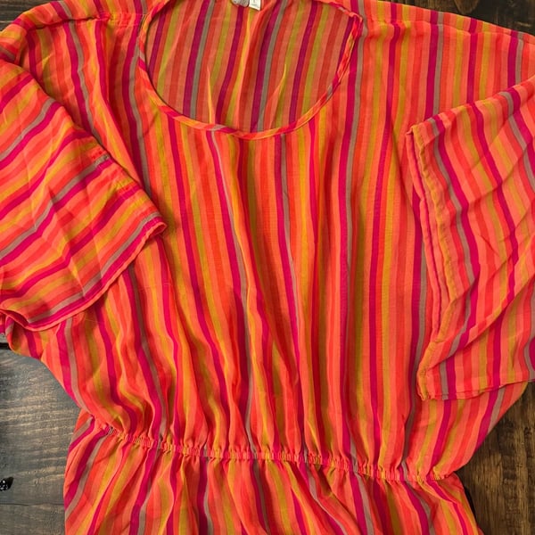 Madison Blouse Size L Multicolor Striped Short Sleeve Top