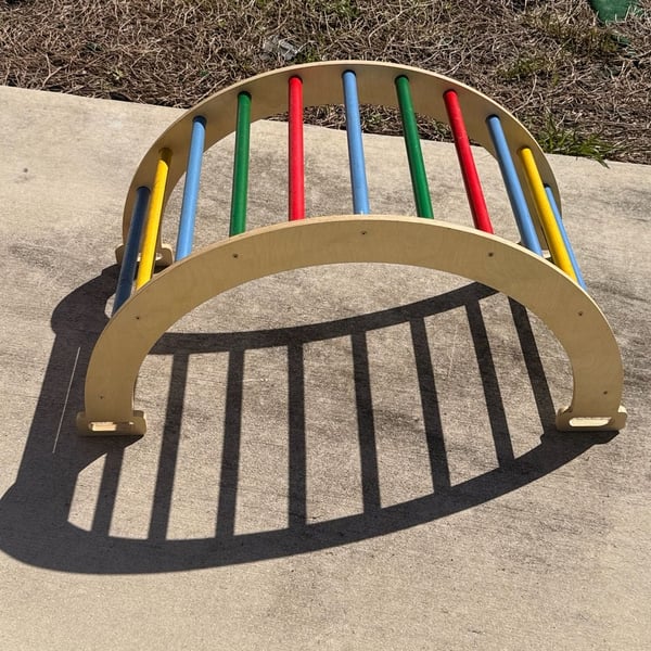 Wooden Pikler Triangle Arch and Ramp Set Rainbow Climber