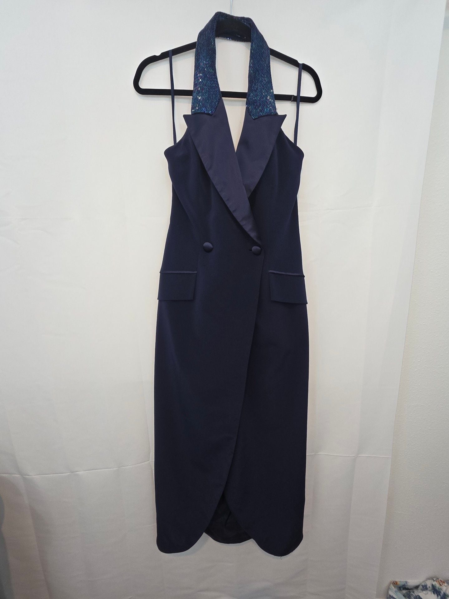 Niteline Bella Roufogali Tuxedo Halter Dress Navy Blue 2