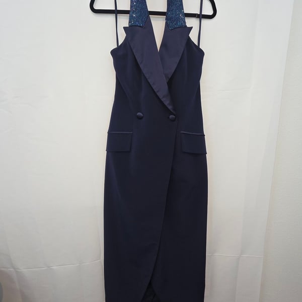 Niteline Bella Roufogali Tuxedo Halter Dress Navy Blue
