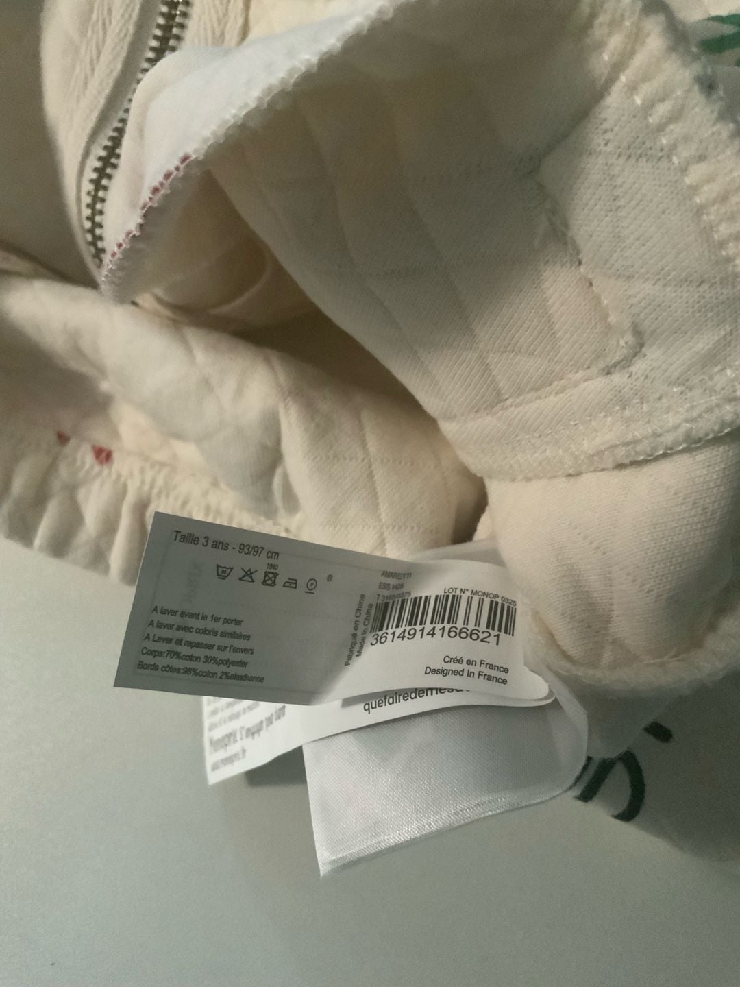 Monoprix Quilted Zip Jacket Girls Size 3 Ans 4