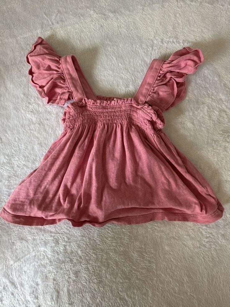 Crewcuts Ruffle Strap Smocked Top Size 6-7 Pink Cotton 2