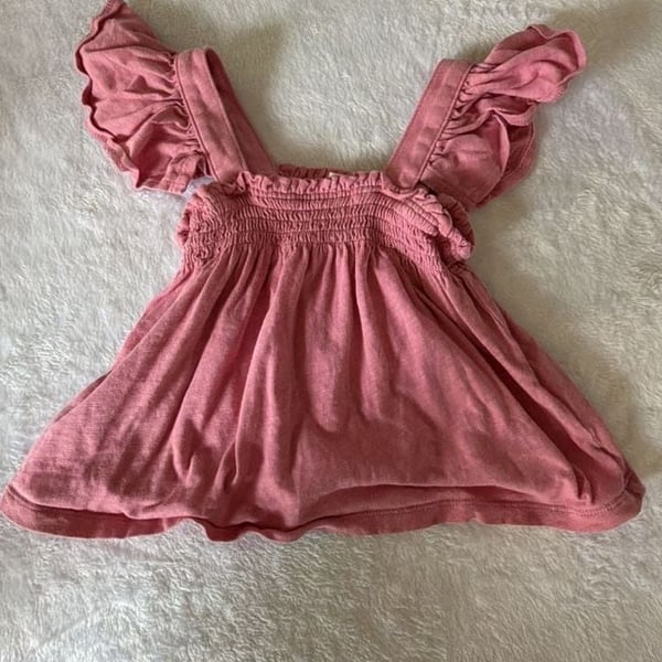 Crewcuts Ruffle Strap Smocked Top Size 6-7 Pink Cotton