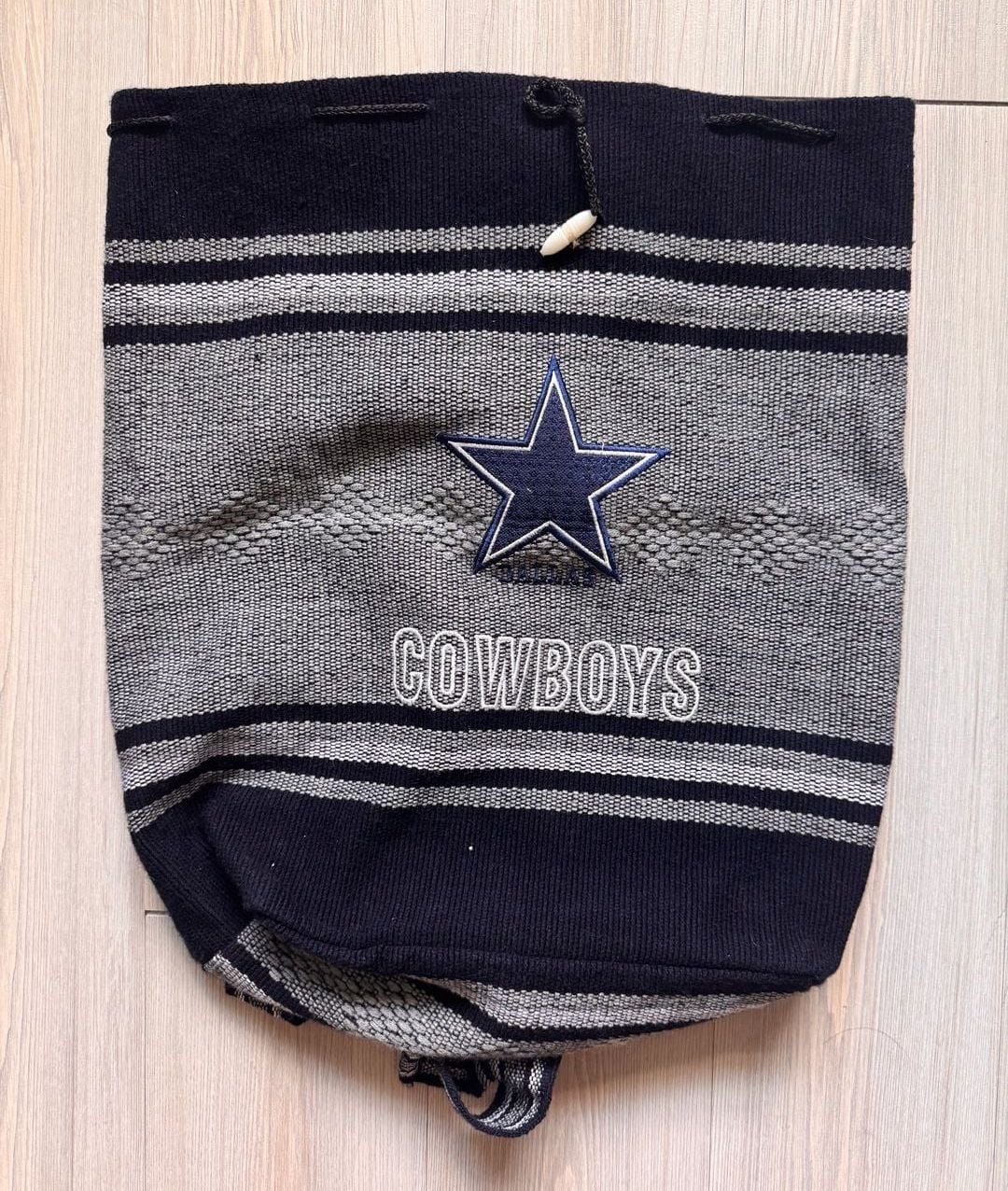 NFL Dallas Cowboys Knit Drawstring Backpack Gray Black Embroidered 2
