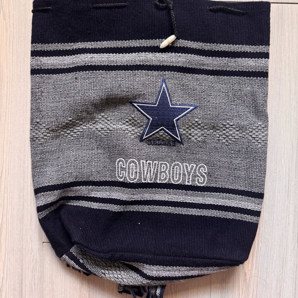 NFL Dallas Cowboys Knit Drawstring Backpack Gray Black Embroidered