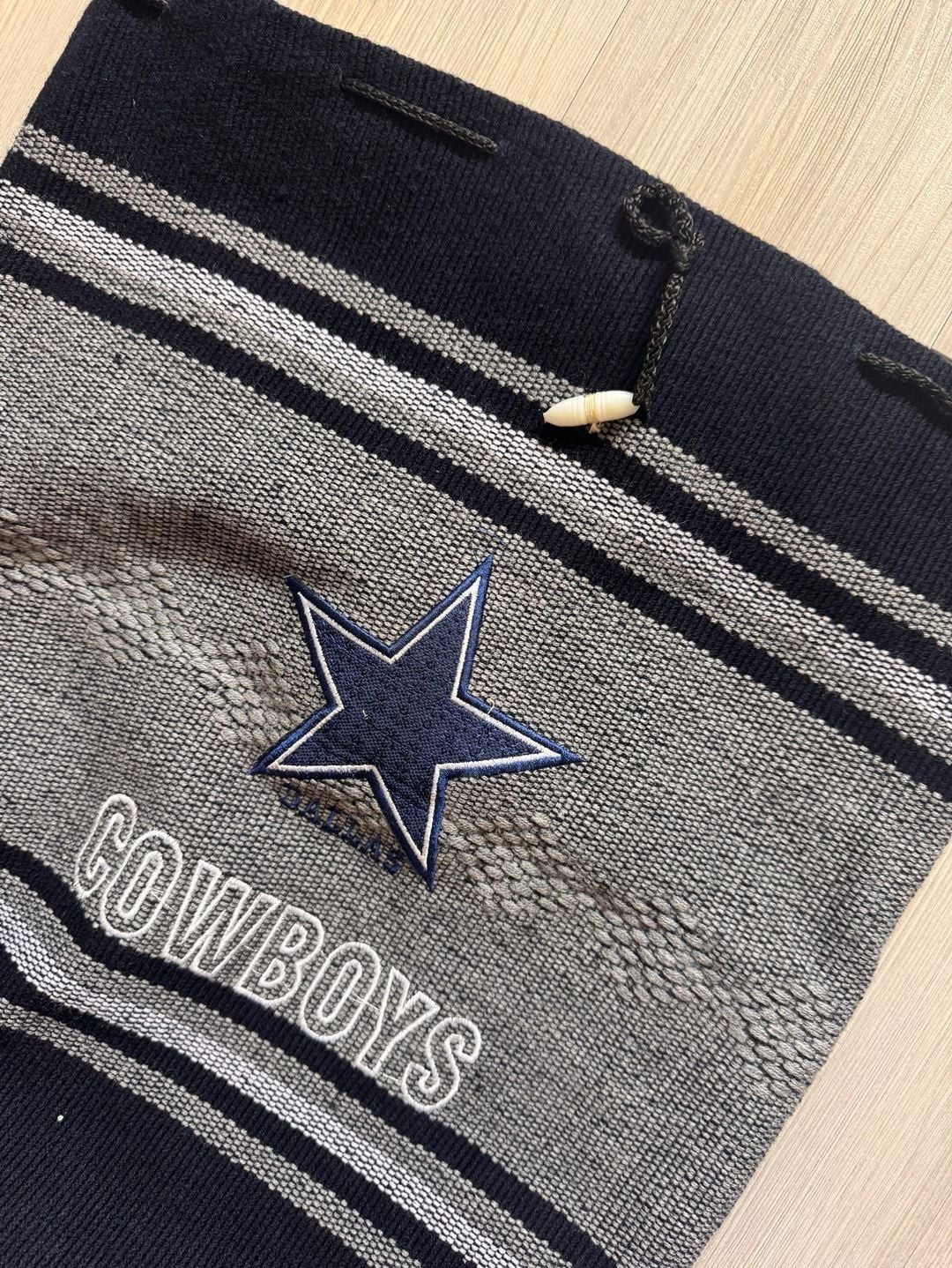 NFL Dallas Cowboys Knit Drawstring Backpack Gray Black Embroidered 3