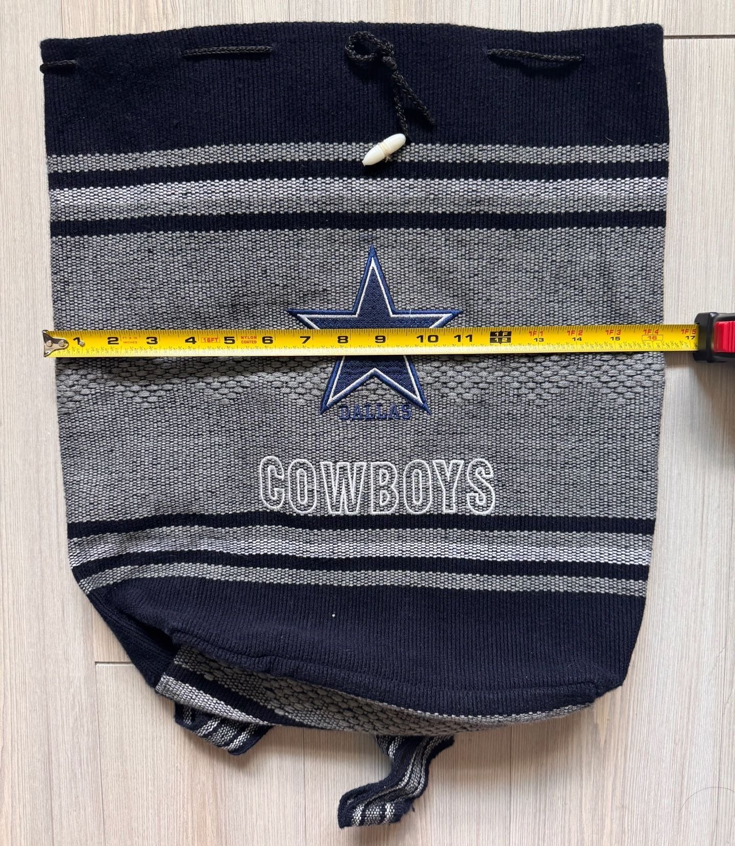 NFL Dallas Cowboys Knit Drawstring Backpack Gray Black Embroidered 6