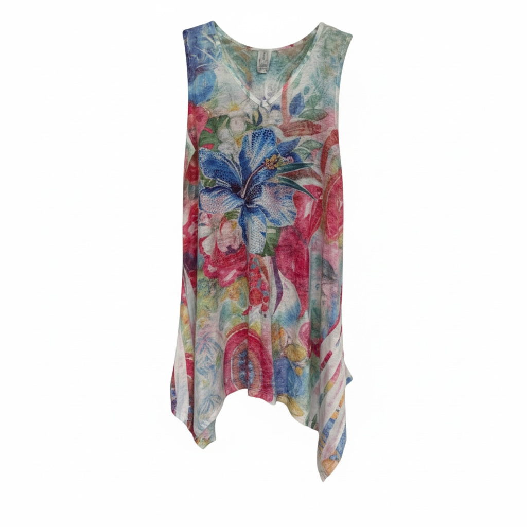 J-M Hawaii Floral Tank Top XL Multicolored Asymmetric 3