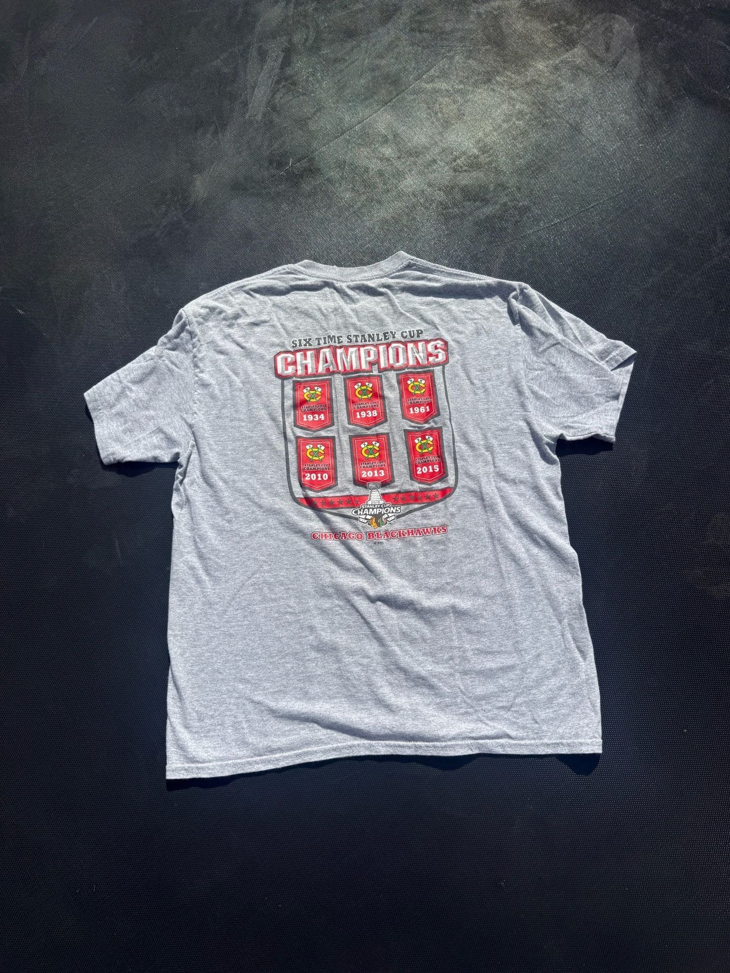 Gildan Chicago Blackhawks Stanley Cup Champions T-Shirt Size L Gray 5
