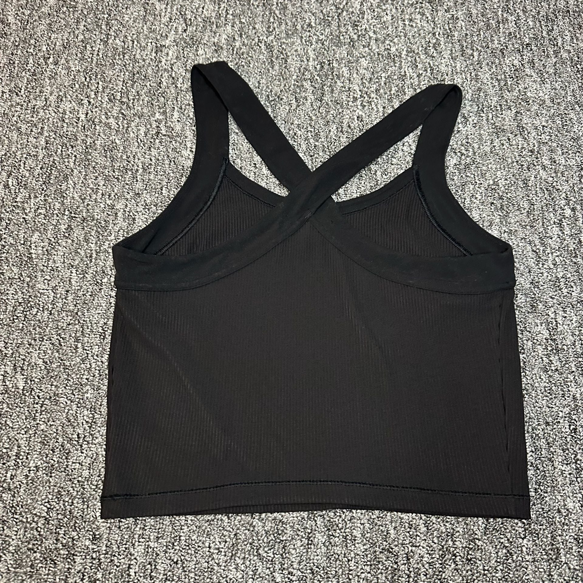 Athleta Crop Tank Top Black Criss Cross Back Ribbed 7