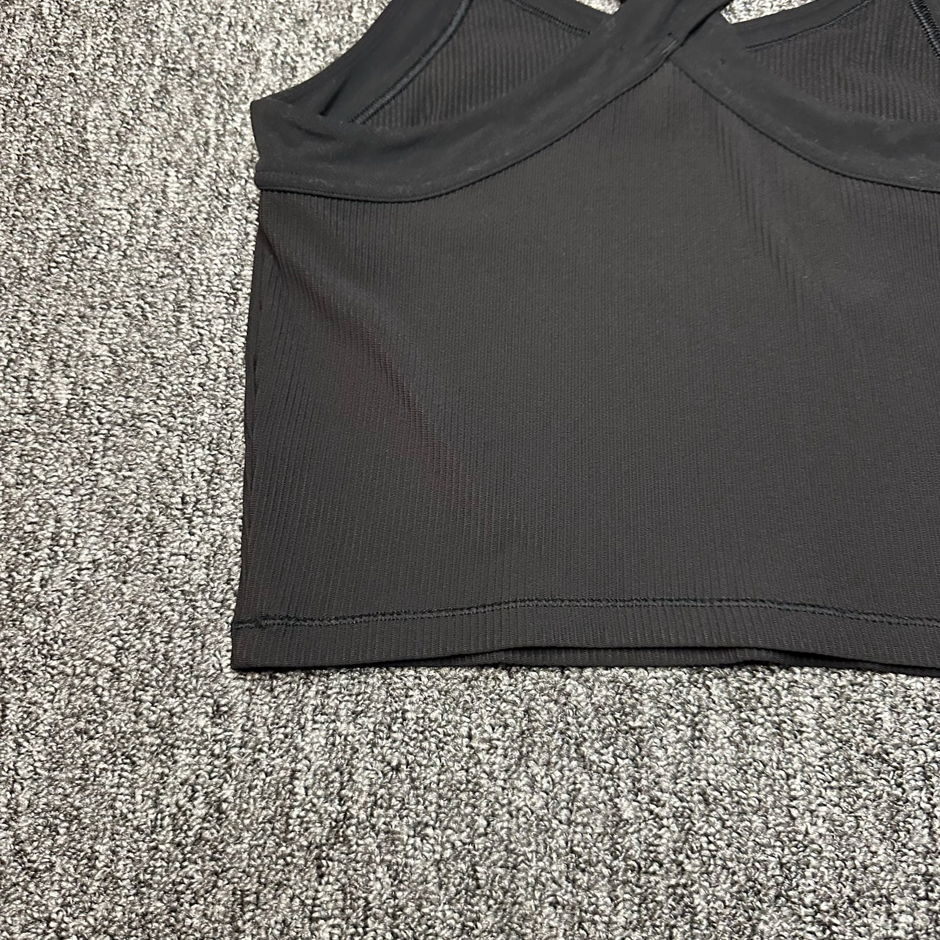 Athleta Crop Tank Top Black Criss Cross Back Ribbed 10