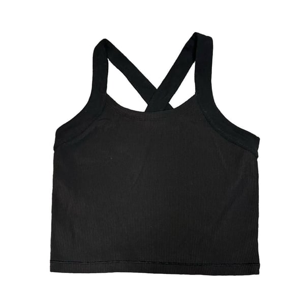 Athleta Crop Tank Top Black Criss Cross Back Ribbed