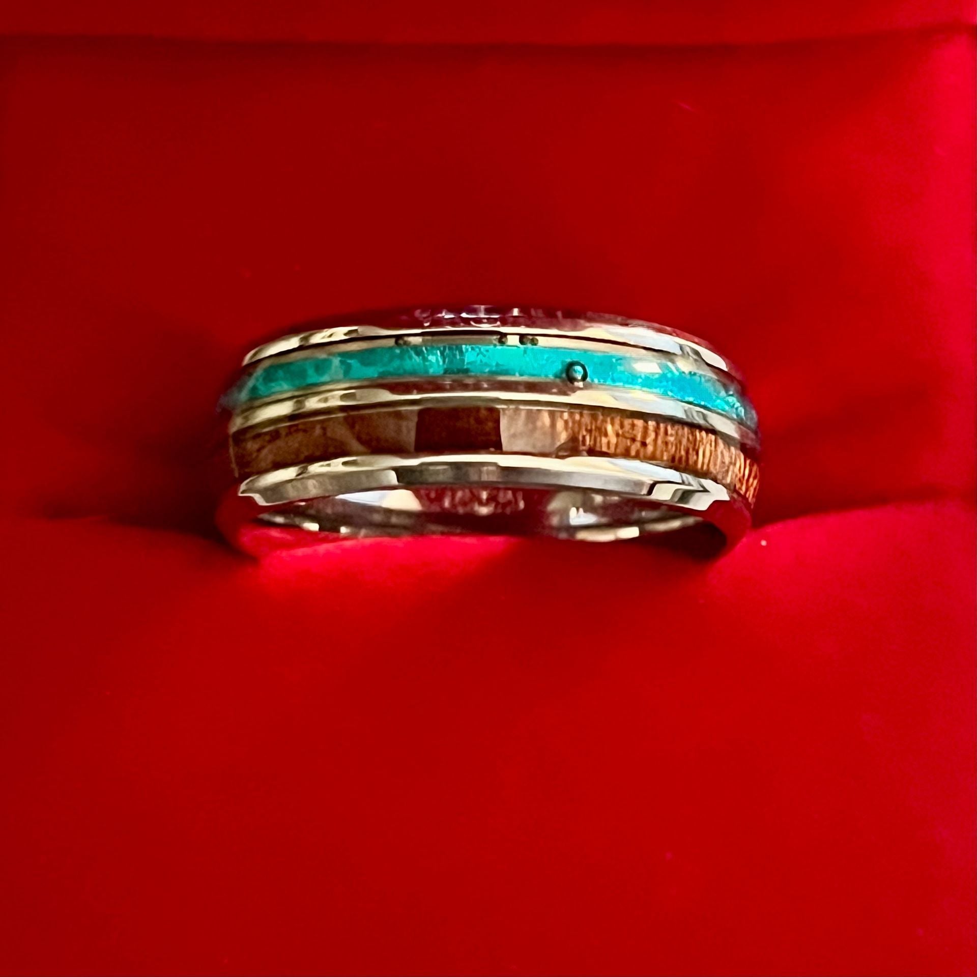 Tungsten Turquoise Koa Wood Polished Finish 6mm Silver Ring Size 12 2