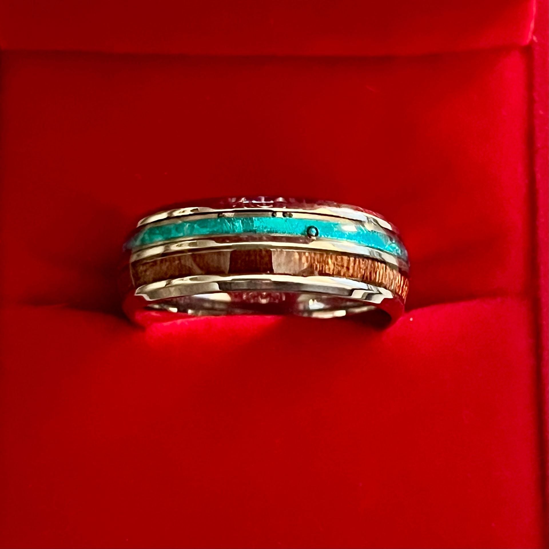 Tungsten Turquoise Koa Wood Polished Finish 6mm Silver Ring Size 12 4