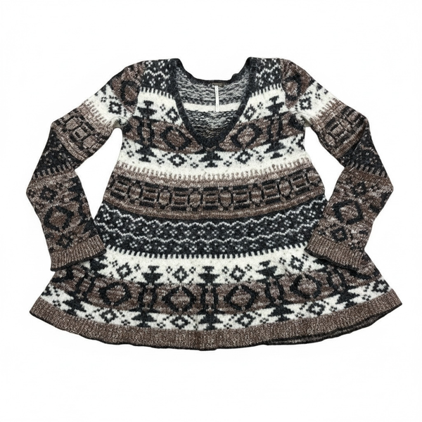 Free People Fair Isle Geometric Patterned V-Neck Sweater Small