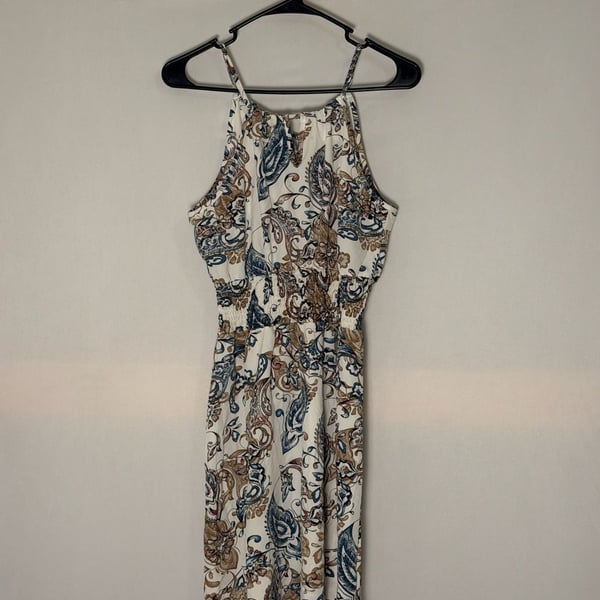 Paisley Halter Neck Sleeveless Smocked Waist Dress