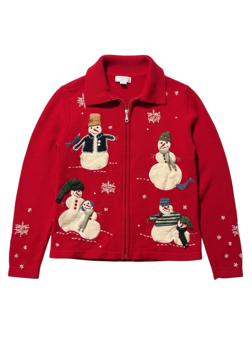 Jones New York Sport Red Snowman Zip-Up Sweater Size Small 2