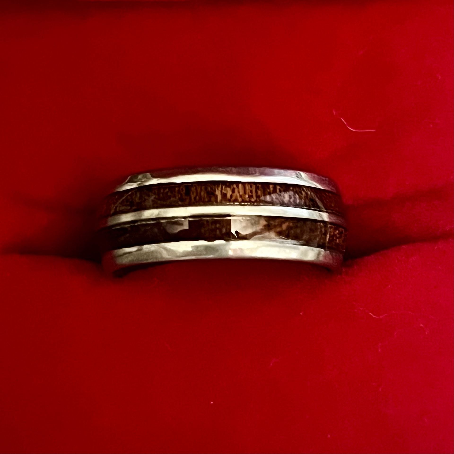 Tungsten Koa Wood Inlay Titanium Steel Silver Polished Finish 6mmBand Size 7 2