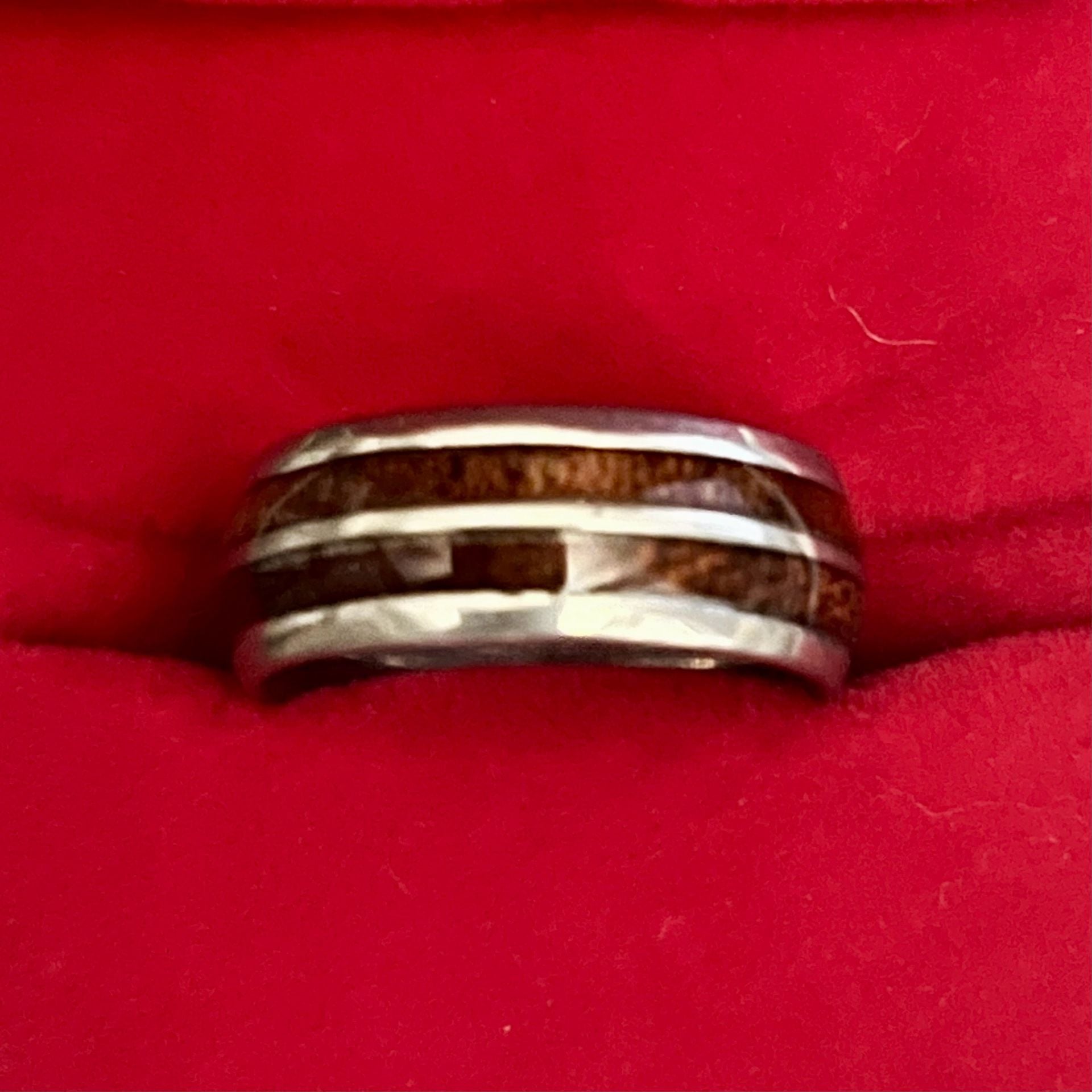 Tungsten Koa Wood Inlay Titanium Steel Silver Polished Finish 6mmBand Size 7 4
