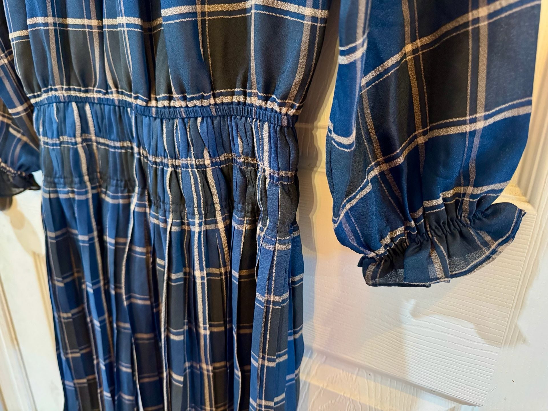 Current Air Pleated Mini Dress Size XS Blue, Black Plaid Long Sleeve | Anthropologie NWT 5
