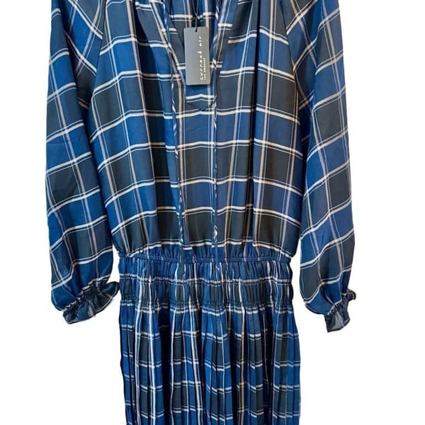 Current Air Pleated Mini Dress Size XS Blue, Black Plaid Long Sleeve | Anthropologie NWT