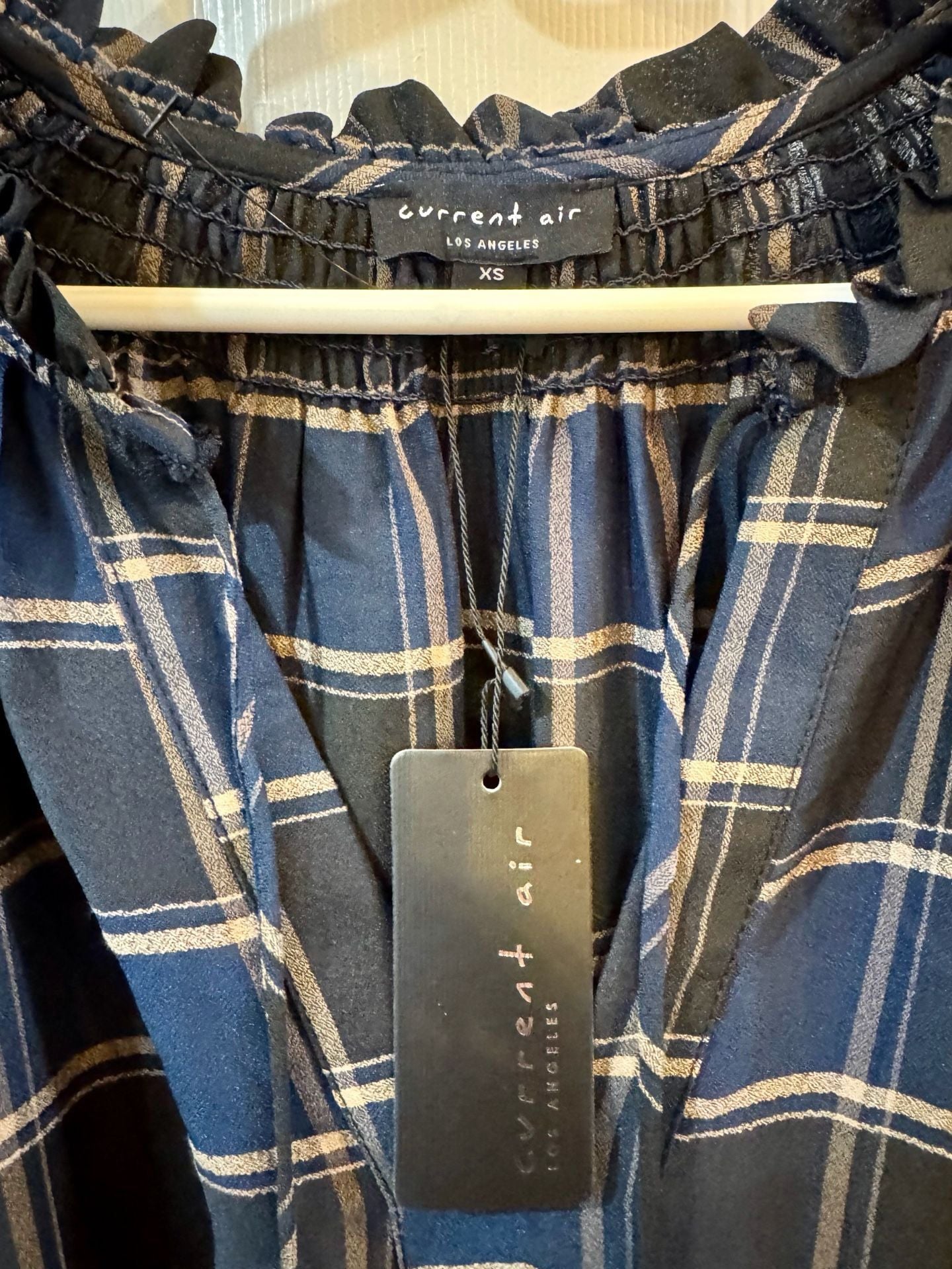 Current Air Pleated Mini Dress Size XS Blue, Black Plaid Long Sleeve | Anthropologie NWT 3