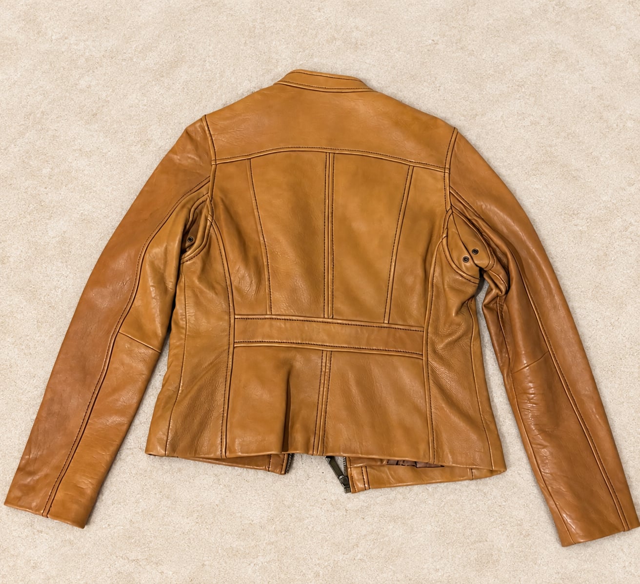 MICHAEL Michael Kors 100% Genuine Leather Moto Jacket Size Medium Cognac Tan 5