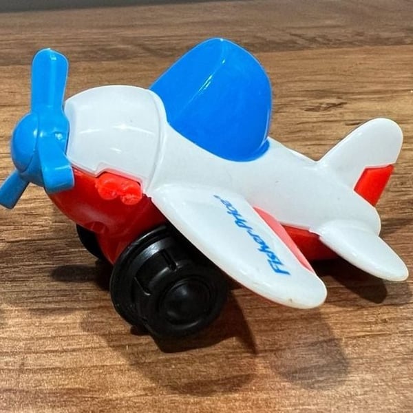 Fisher-Price Vintage 1992 Flip Track Airplane Toy Red White Blue