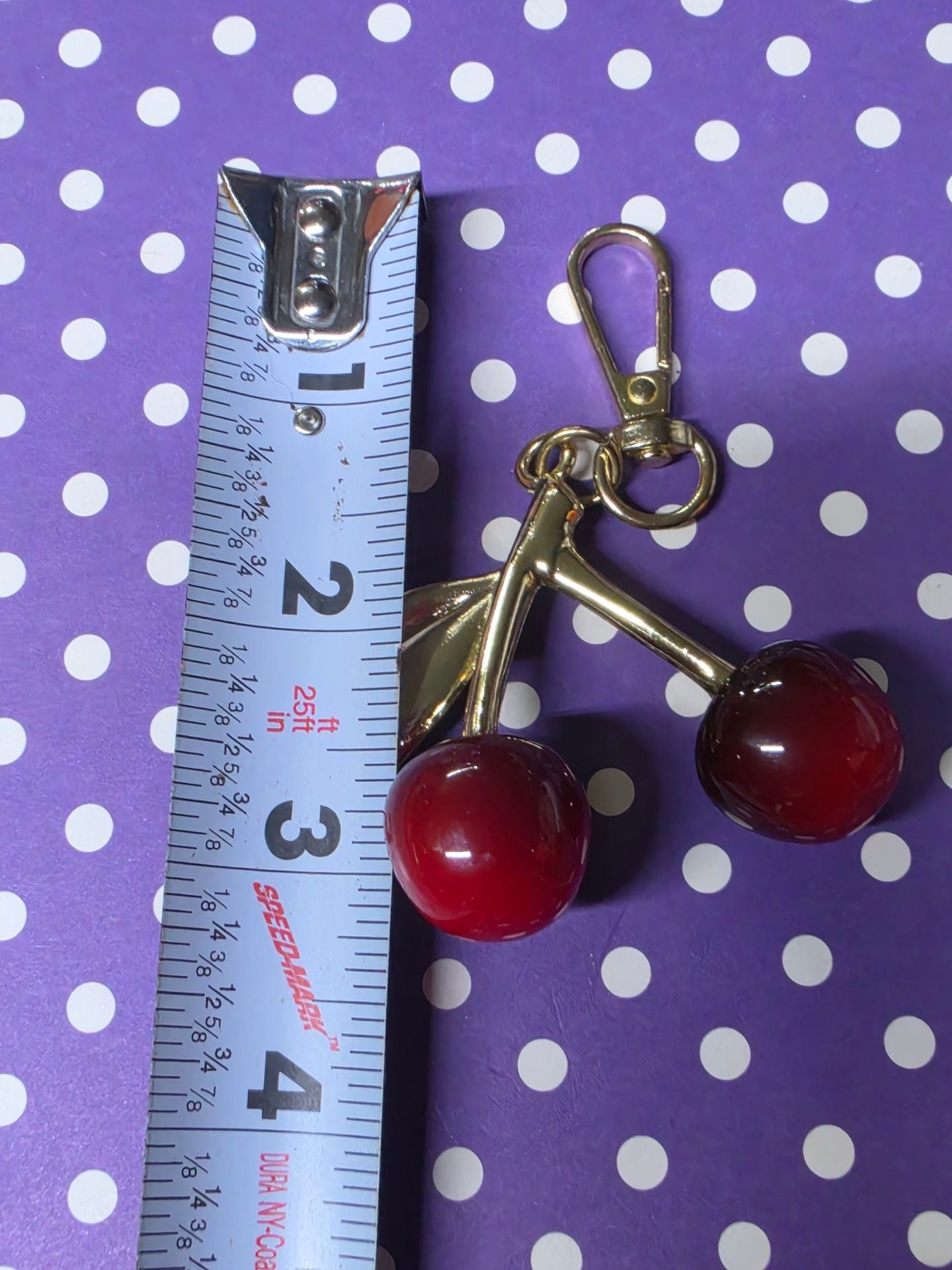 Unique Bargains Cherry Handbag Charm Gold Tone Red 3