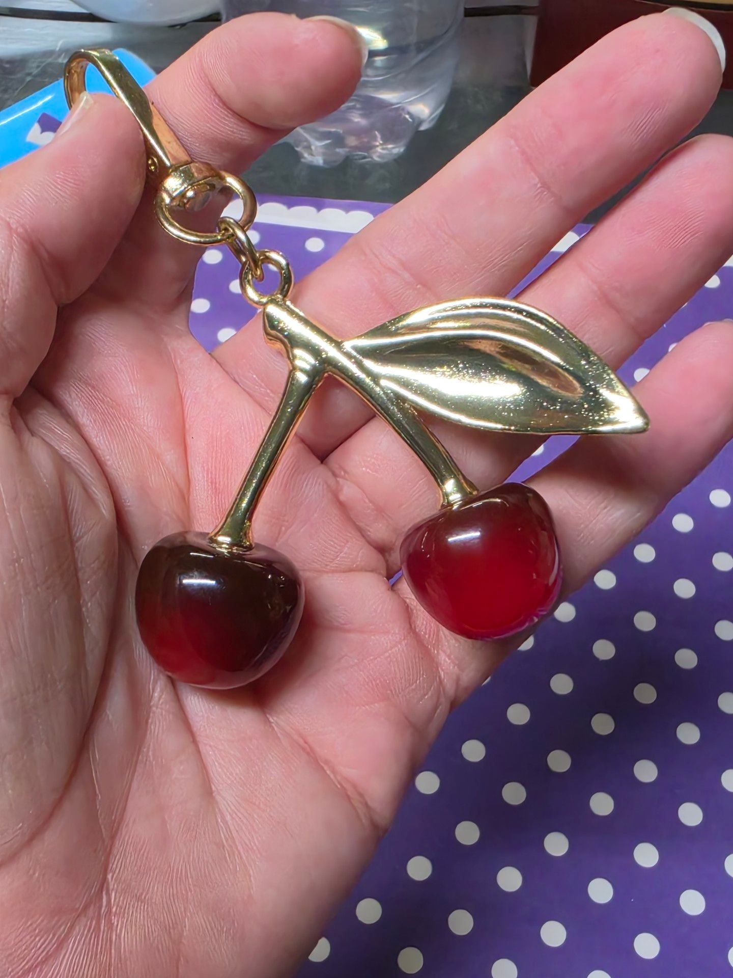 Unique Bargains Cherry Handbag Charm Gold Tone Red 4