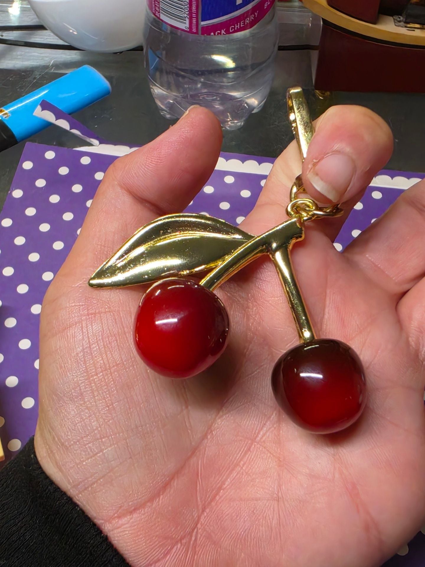 Unique Bargains Cherry Handbag Charm Gold Tone Red 5