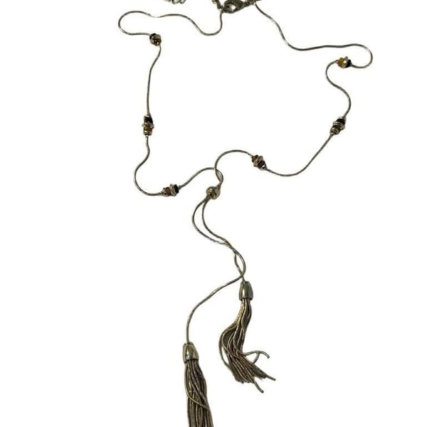 Chico's adjustable gold lariat necklace beads and tassels.