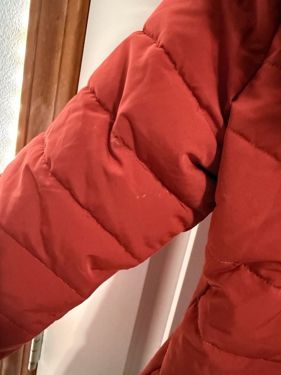 YMI Puffer Jacket Size L Red Faux Fur Hood Quilted Coat 7