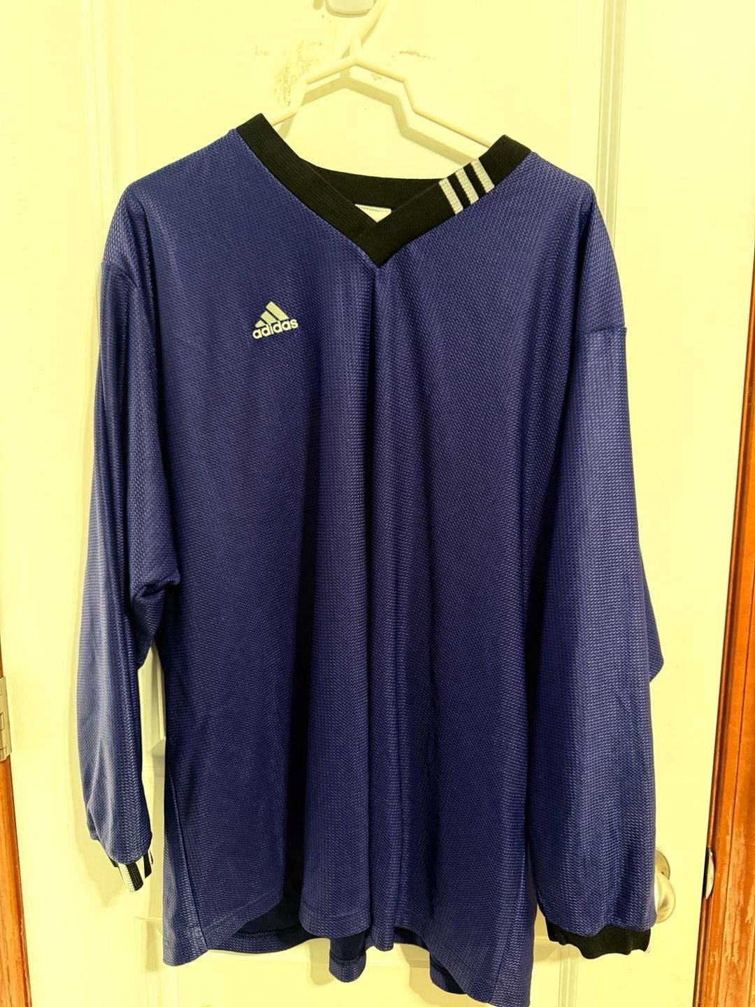 Adidas Vintage 90s Mesh Soccer Jersey Size XL Blue Long Sleeve V-Neck 2
